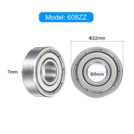 sourcing map 30pcs 608ZZ Miniature Deep Groove Ball Bearings 8x22x7mm Double Sealed Bearings for Electric Motor, Home Appliances, Garden Machinery Silver Tone