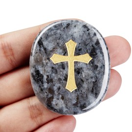 QINJIEJIE Labradorite Healing Crystals Cross Thumb Gemstones Worry Stone Christian Gifts for Women Men Polished Oval Stone Anxiety Stress Relief Meditation Easter Cross Gemstones