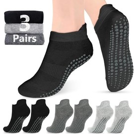 ZANZER Grip Socks for Women Men Pilates Grip Socks Non Slip Yoga Sock with Grips for Barre Barefoot Hospital Grippy Sock (U.S. men's sizes 8-10.5, Black + Grey + Dark Grey)