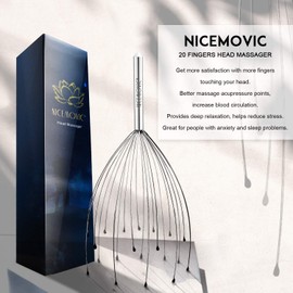 NICEMOVIC 2 Pack Scalp Head Massager with 20 Fingers Scalp Head Scratcher for Hair Stimulation Body Relaxing(Silver & Silver)