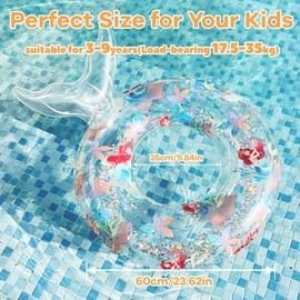 Swimming Ring for Kids, Kids Rubber Ring, Mermaid Transparent Floating Swimming Ring with Sequin, Inflatable Ring, Pool Ring for Swimming for 3-9 Kids Summer Pool Party Water Sports