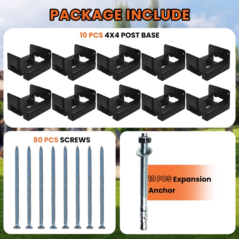 10PCS 4x4 Post Base for Concrete Heavy Duty Black E-Coated