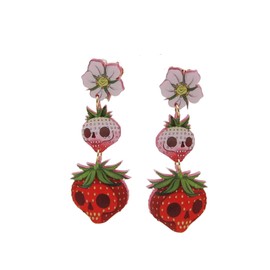 Funny Acrylic Strawberry Earrings Horrable Halloweeb Fruit Dangle Earrings Skull Vintage Summer Vibe 3D Sweet Strawberry Drop Earrings for Women Cosplay Holiday Jewelry Gifts - Long Style