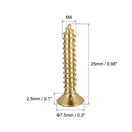 sourcing map Brass Wood Screws, M4x25mm Phillips Flat Head Self Tapping Connector for Door, Cabinet, Wooden Furniture 30Pcs
