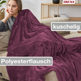 Ibena Olbia Cuddly Blanket 130 x 180 cm – Fluffy, Warm & Washable, Fleece Blanket Purple Plain