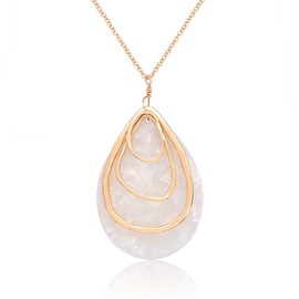 MOLOCH Long Necklace For Women Geometry Teardrop Acrylic Circle Pendant Necklace Statement Boho Acetate Resin Necklace Minimalist Gift(White)