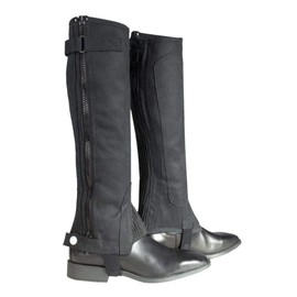 HORZE Amara Equestrian English Riding Unisex Kids Half Chaps | Synthetic Leather Zip-Up Pair | Accurate Size Chart in Description - Black - S Wide