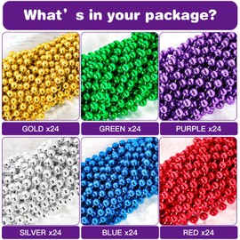 Garma 144 Pcs Mardi Gras Beads Bulk, 33 Inch 7mm Assorted Colors Carnival Beaded Necklaces For Mardi Gras Festivals, Mardi Gras Parades, Night Club Dress-up Events Party Costume