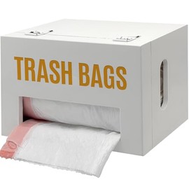 Libreshine Extra Large Trash Bag Holder Dispenser, Garbage Bag Dispenser Roll Holder Under Sink, Bamboo Wall Mounted Kitchen Trash Bag Dispenser Organizer (White)