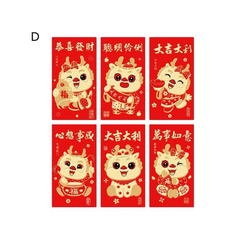 24Pcs Red Chinese Money Envelopes of The Dragon 2024 Lunar