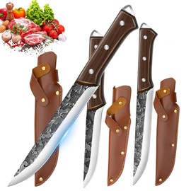 Aleevii Metzgermesser 4-teilig Messerset – Scharfes Hackmesserset, Profi Fleischmesserset mit Hackmesser Ausbeinmesser Filetiermesser Schälmesser, Ergonomischer Griff für Fleischverarbeitung und BBQ.