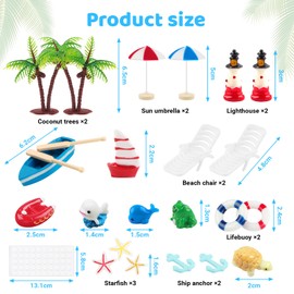 YPLonon Deko-Strandkuchendekoration, 27-teilig, Miniatur-Strandschaften, Hawaiianisch, Sonnenschirm, Kokospalme, Brett, DIY, Zubehör für Dekoration von Puppenhaus und Pflanzen