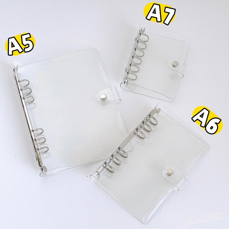 JUJUGO Transparent 6 Hole Binder A5 Personal Organizer Cover, Waterproof,