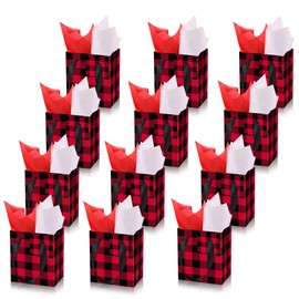 Tenare Tenare 12 Pcs Small Gift Bags Mini Metallic Paper Bag with Handle Tissue Happy Valentine's Day Easter Spring Party Favor(4 x 2.75 x 4.5 Inch,Red Black)