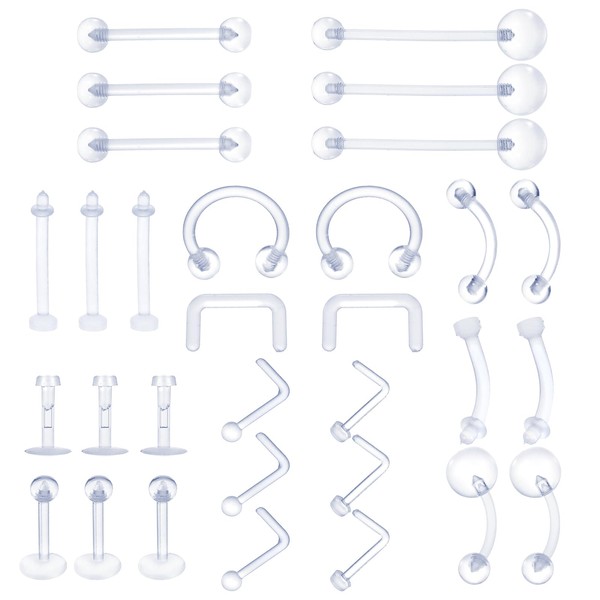 Yolev 31 Piece Plastic Nose Piercing Set Transparent Ear Piercings