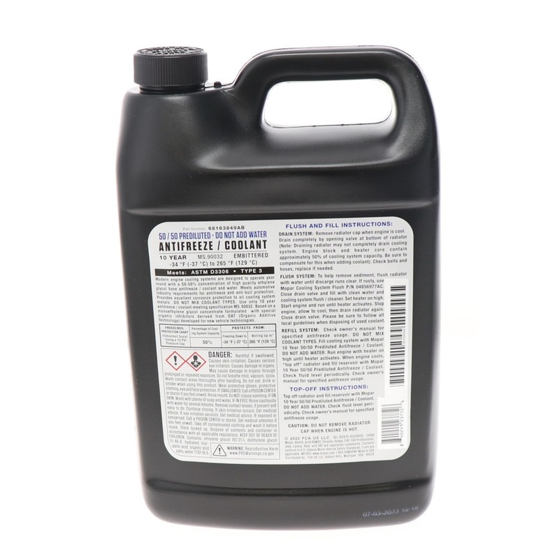 MOPAR 1 Gallon Antifreeze Coolant 50 50 Prediluted for Multiple