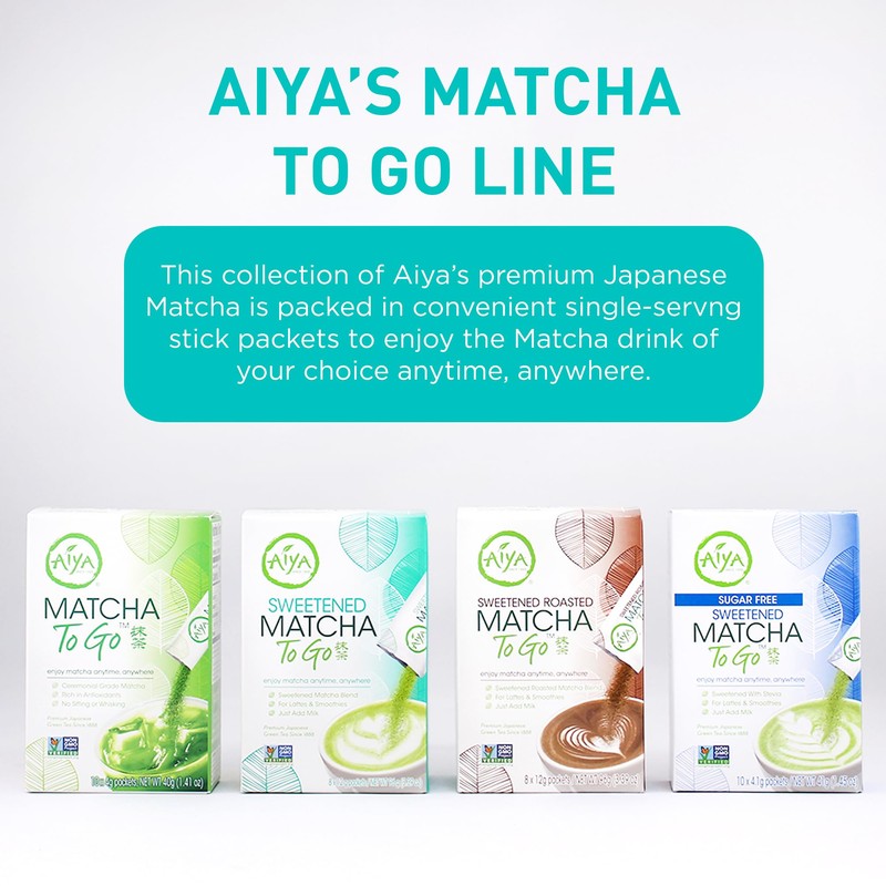 Aiya Japanese Sweetened Matcha Powder to Go Sticks - Ceremonial