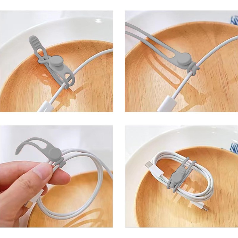TENOC Silicone Cable Ties 10 Pcs Grey Reusable Cable Holder