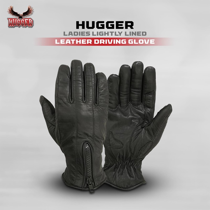 Hugger Ladies Lightly Lined Water Resistant Leather Motorcycle or Driving