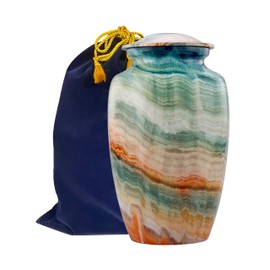 Memorial Cremation Urns for Human Ashes | Handcrafted Large Burial Marble Finish Adult Cremation Urn, Funeral Decorative Urns for Female & Male | 200 lbs with Velvet Bag (Blue Marsh)