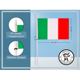 PHENO FLAGS Italy Hand Flag, Set of 10 - Small Italy Flags for Football Games and Fan Events - 12 x 20 cm Hand Flags with 30 cm Flag Rod - 75D Polyester Fabric