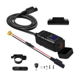 Ankuee Motorcycle USB Phone Charger, Waterproof SAE to USB Adapter with Voltmeter & ON/Off Switch, Dual Quick Charge 3.0 Charger, Motorcycle Accessories for Phone, Tablet, GPS, etc (Blue)