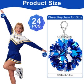 Youdaju 24 Pcs Cheer Pom Pom Keychain Cheering Keyring Charm Blue Foil Keychain Bulk Plastic Pom Poms for Cheerleading Keyring with Hooks for Girls Women Cheer Bag Jewelry Accessories Cheer Camp Gifts