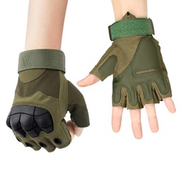 CubePlug Mens Breathable Padded Fingerless Motorcycle Gloves Half Finger Gloves for Cycling Hiking Climbing Outdoor Sports (2*Olive Green, L)