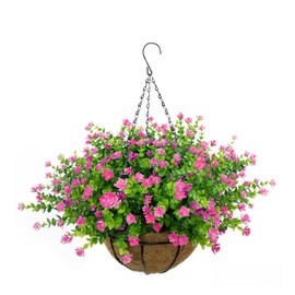 BCBLF Artificial Hanging Flowers Basket, 12 UV-Resistant Bundles of Realistic Fake Flowers, Faux Plants for Outdoor Decor, Home, Garden, Porch, Patio, Spring & Summer Decorations, Pink