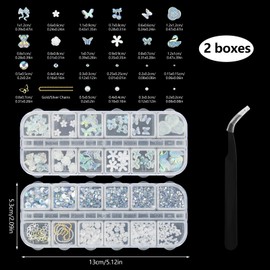 LEBKFT 3D Rhinestones Nail Gems for Nail Art, Shiny Nails Charms Rhinestones with Tweezers, Multi Shape Aurora Pearls Flowers Nails Decorations Nail's Accessories