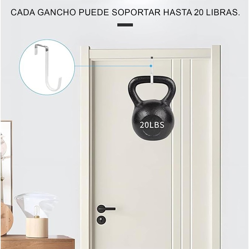 Gancho para Puerta Timotech Set de 4 Percheros Metálicos Blancos