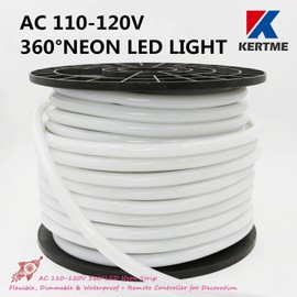 KERTME 360° Neon Led Type AC 110-120V 360 Degree NEON LED Light Strip, Flexible/Waterproof/Dimmable/Multi-Modes LED Rope Light + Remote for Home/Garden/Building Decor (16.4ft/5m, Green)