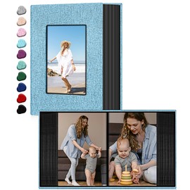 Ejblfe Photo Album 4x6,Linen Cover Slide-in Photo Album Book Can Holds 100 4x6 Photos with 50 Black Sheets for Family,Wedding,Baby and Holiday Pictures (Blue)