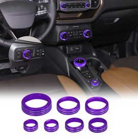 for 2021-2024 Ford Bronco Sport Accessories Air Conditioner AC Headlight Switch Knob 4WD Wheel Drive Trailer Gear Shift Switch Knob Cover 7PCS Purple Aluminum Alloy(Don't for Bronco)
