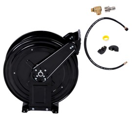 findmall High Pressure Washer Hose Reel for Water/Air/Oil, Heavy Duty Hose Reel 4000 PSI, 3/8 X 50 FT Steel Dual Arm Auto-Retractable Power Wash Hose Reel
