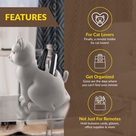 Kwirkworks Cat TV Remote Caddy Fun & Durable Polyresin Organizer with 3 Compartments for Remotes, Eyeglasses, Office Supplies for Cat Lovers