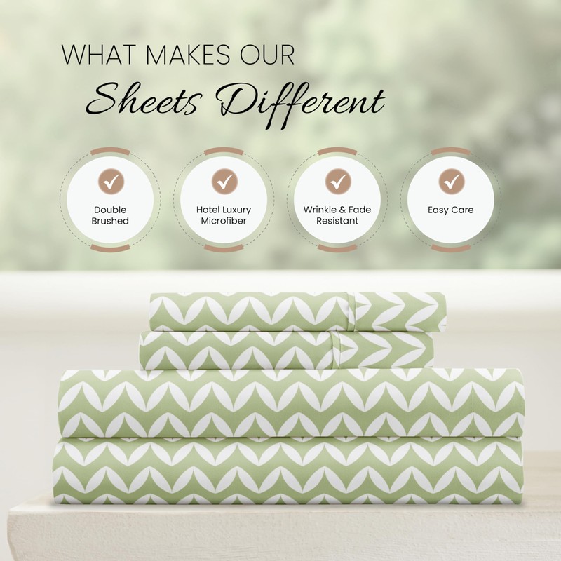 Linen Market Double-Brushed Patterned Microfiber Full Sheet Set 4 Piece