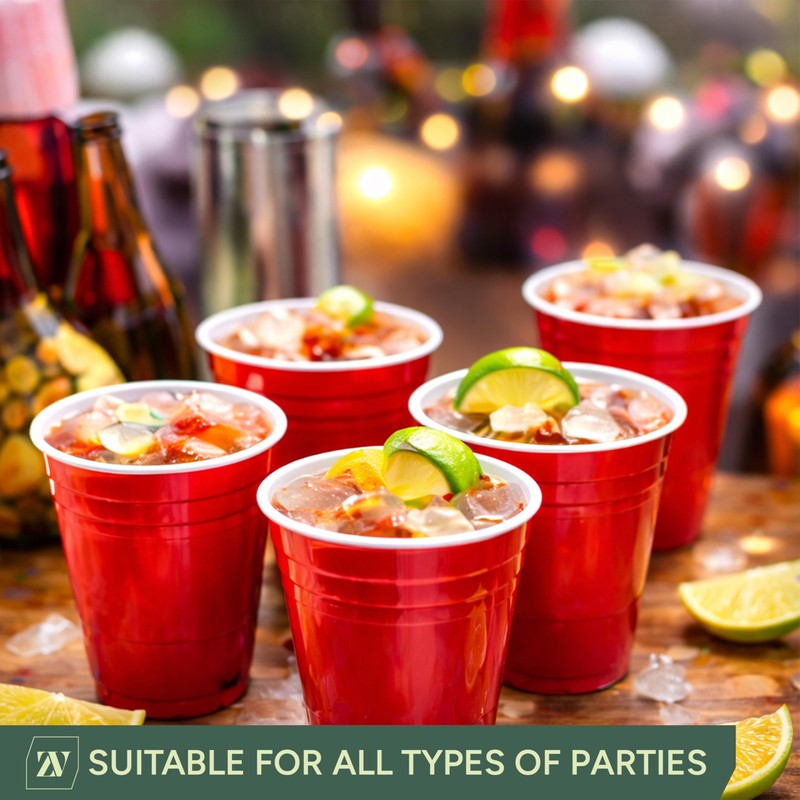 Zuvo Red Party Cups – 16oz Plastic Disposable Cups (Pack