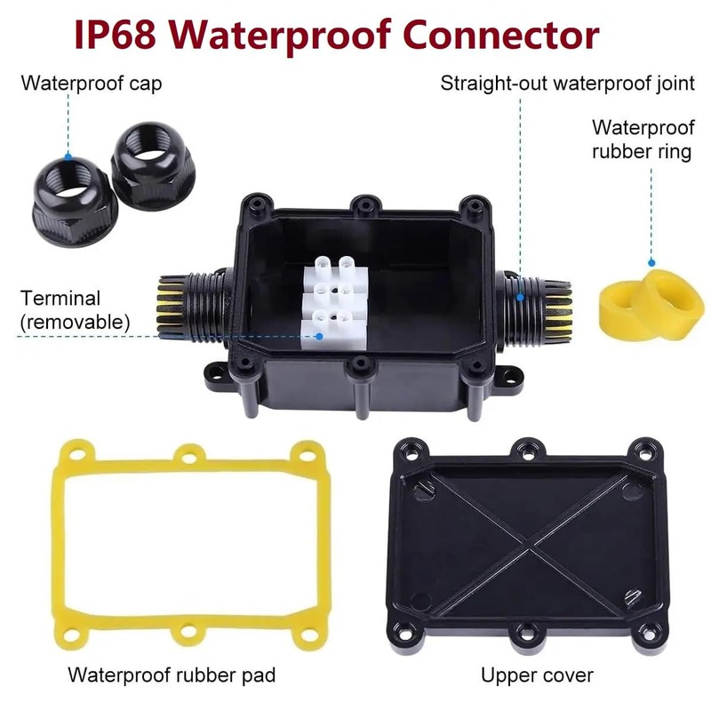 MiJunHD IP68 Waterproof Junction Box, 3 Way 4 Pin Terminal