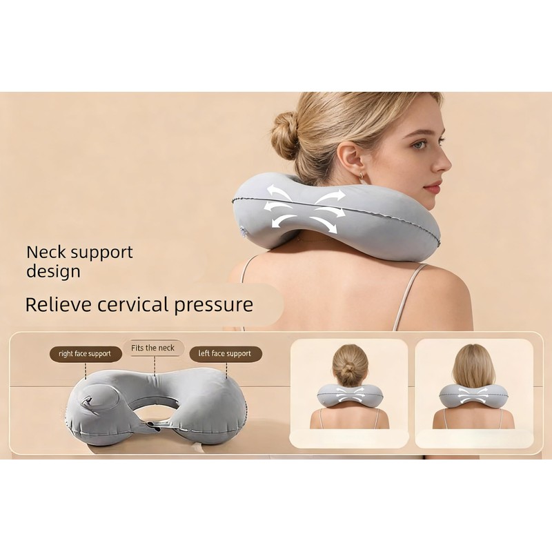 Inflatable Travel Pillow Eye Mask Earplugs 3-Piece Set, Medium Size