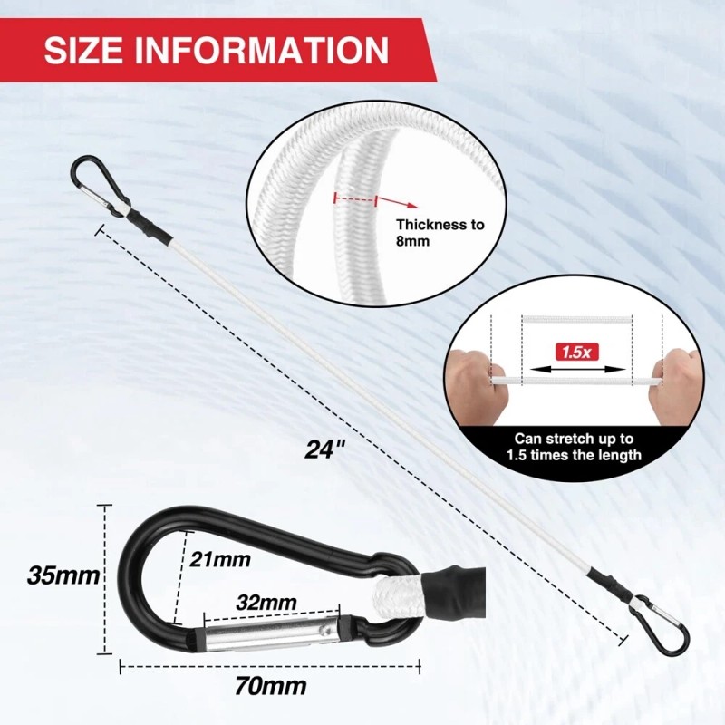 WORKPRO 4PCS 24" White Heavy Duty Bungee Cord Rubber Straps