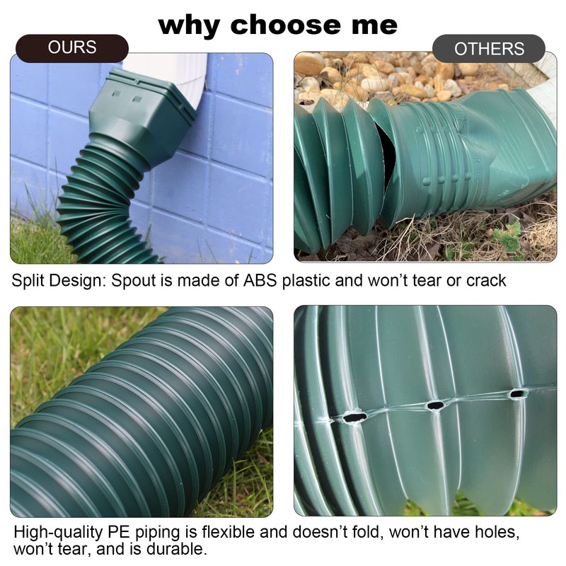 plusgutter Green1-Pack Rain Gutter Downspout Extensions Flexible, Drain Downspout Extender,Down