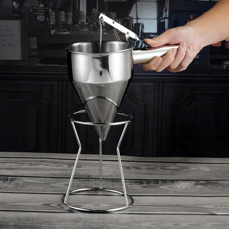 Stainless Steel Piston Funnel with Stand Kitchen Baking Funnel Batter