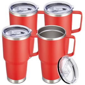 Cool Yoleb 30 oz Tumbler with Handle and Lid, Stainless Steel Tumblers Bulk Double Wall Vacuum Insulated Travel Mug Leak Proof Cup Keep Drinks Cold and Hot Red, 4 Pack