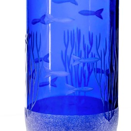 Rolf Glass School of Fish Twice Around Blue Pitcher and Mini Sipper | 13oz Recycled Glass Pitcher & 2” Mini Sipper | Tequila Tasting | Made From Recycled Bottles | Engraved in USA | 2pc + Gift Box Set