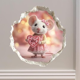 Be Mine Valentine Mouse Hole Decal - 4.6 in. W x 4.8 in. H - 3D Effect, Surface Safe & Removable Vinyl Decal for Wall, Laptop, Glass - Made in USA