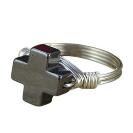 Hematite Cross Gemstone Wire Wrapped Sterling Silver or Gold Filled Wire Wrapped Ring- Custom made to size 4-14