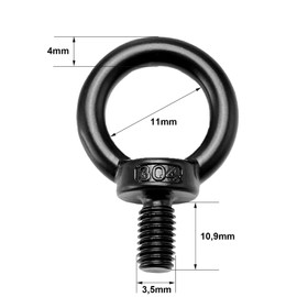 ORTAVA Pack of 5 Eye Bolts M4, Eye Bolt Made of Stainless Steel A2V2A, Black Oxide, M4 Eye Bolt for Hanging and Fixing