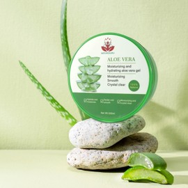 NATUREGURU Aloe Vera Face Gel Organic Moisturizing Cream, Soothing and Hydrating, Sunburn and Scar Repair, Care for Face Body Hair NON GREASSY 300ML