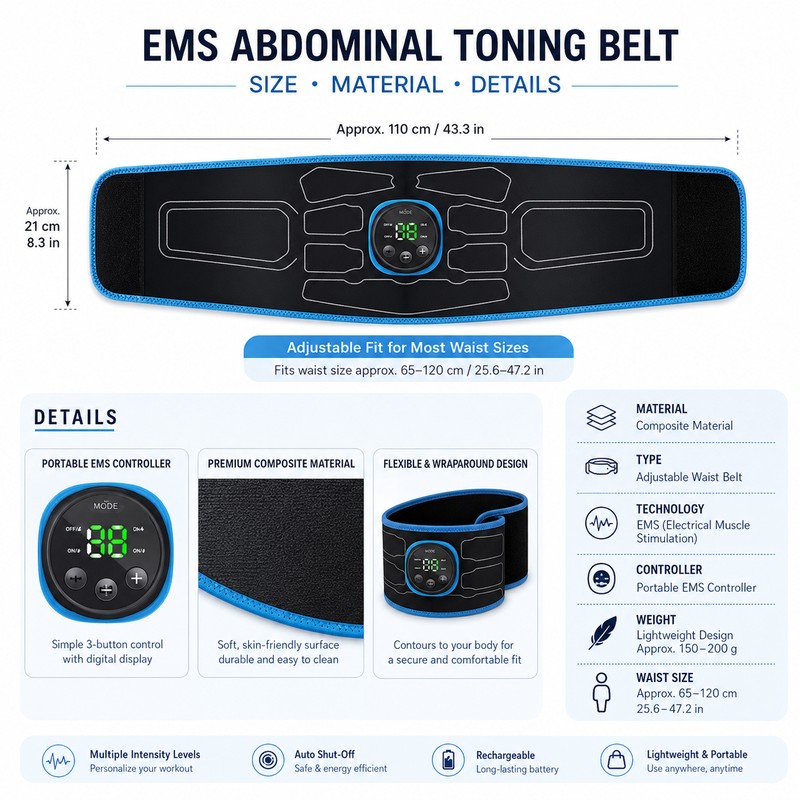 EMS Abdominal Muscle Stimulator Belt for Adult Fitness – Portable